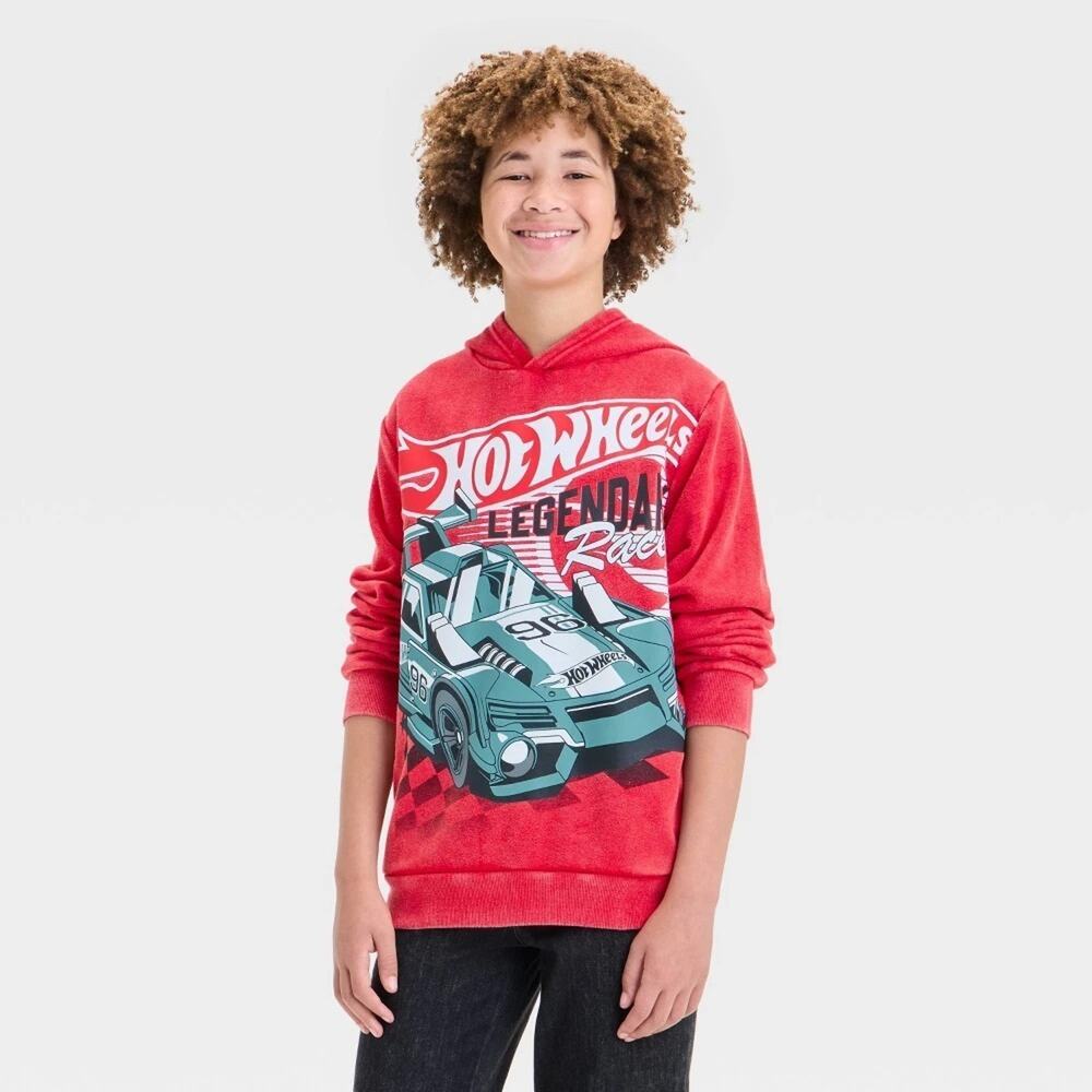 NWT (in bag) Boys' Hot Wheels Washed Hooded Fleece Sweatshirt - Red XXL